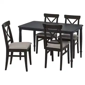 IKEA Danderyd / ingolf tafel en 4 stoelen, zwart/nolhaga grijsbeige, 130 cm aanbieding