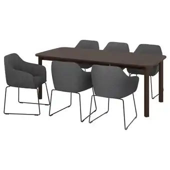 IKEA Strandtorp / tossberg tafel met 6 stoelen, bruin/metaal zwart/grijs, 150/205/260 cm aanbieding