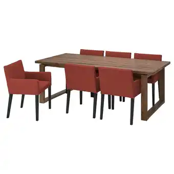 IKEA Mörbylånga / mårenäs tafel en 6 armleunstoelen, eikenfineer zwart/gunnared roodbruin, 220 cm aanbieding