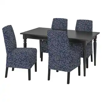 IKEA Ingatorp / bergmund tafel en 4 stoelen, zwart/ryrane donkerblauw, 155/215 cm aanbieding