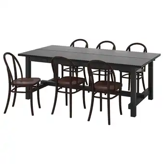 IKEA Nordviken / skogsbo tafel met 6 stoelen, zwart/donkerbruin, 210/289 cm aanbieding