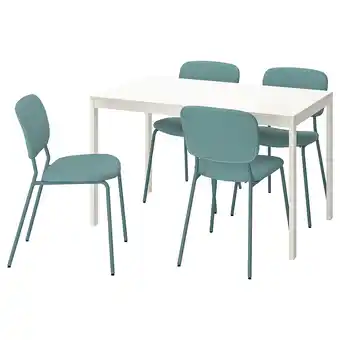 IKEA Vangsta / karljan tafel en 4 stoelen, wit/turkoois, 120/180 cm aanbieding