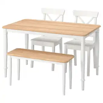 IKEA Danderyd / ingolf tafel met 2 stoelen en bank, eikenfineer wit/wit, 130x80 cm aanbieding