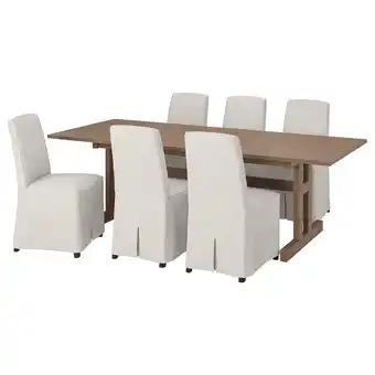 IKEA Klimpfjäll / bergmund tafel met 6 stoelen, grijsbruin/kolboda beige/donkergrijs, 240x95 cm aanbieding