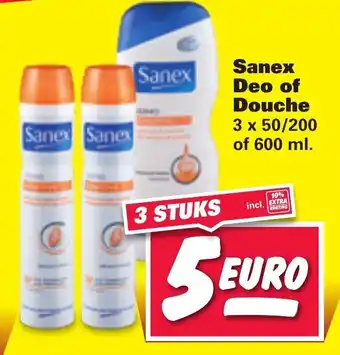 Nettorama Sanex Deo of Douche 3x 50/200 of 600 ml aanbieding