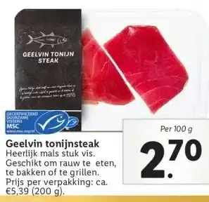 Lidl Geelvin tonijnsteak aanbieding