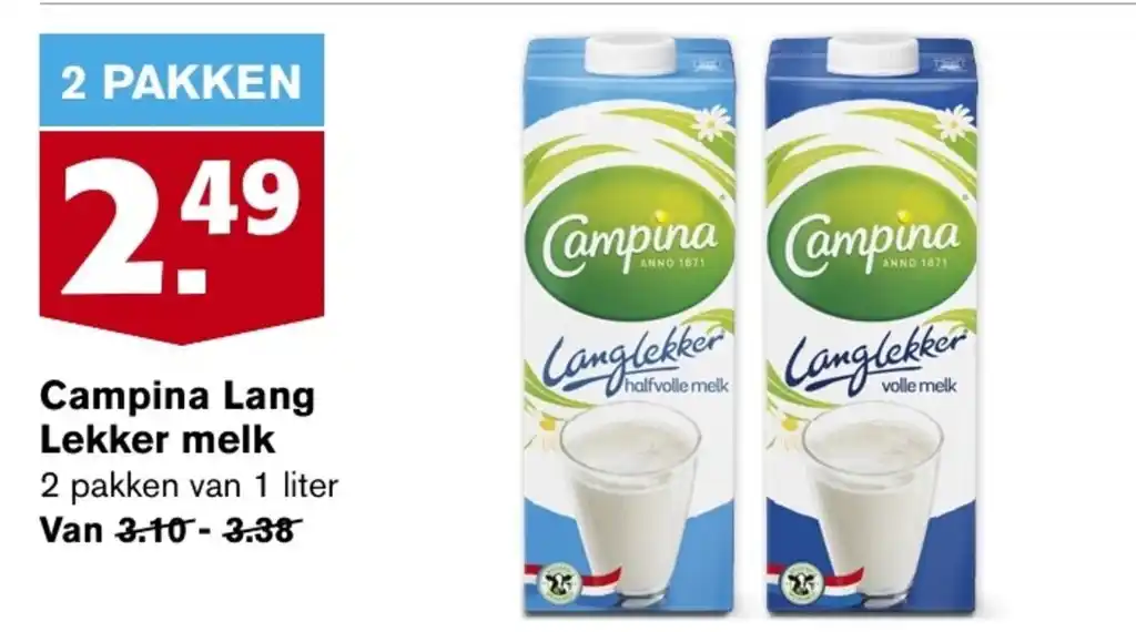 Campina Lang Lekker melk aanbieding bij Hoogvliet