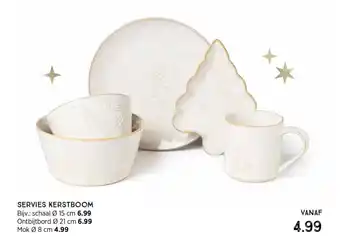 Xenos Servies kerstboom bijv.: schaal ø 15 cm 6.99 ontbijtbord ø 21 cm 6.99 mok ø 8 cm 4.99 aanbieding