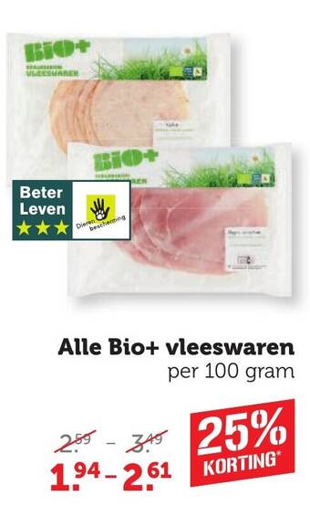 Coop Alle Bio+ vleeswaren per 100 gram aanbieding