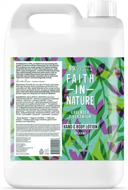 De Online Drogist Faith in nature hand & body lotion lavendel & geranium navulverpakking 5lt aanbieding