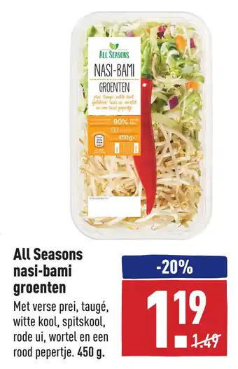 ALDI All Seasons nasi-bami groenten aanbieding