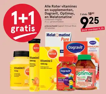 Etos Alle Roter vitamines en supplementen, Dagravit, Optimax, en Melatomatine* aanbieding