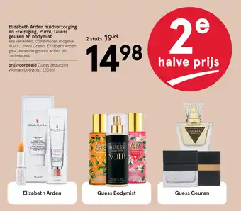 Etos Elizabeth Arden huidverzorging en -reiniging, Purol, Guess geuren en bodymist aanbieding