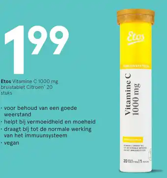 Etos Etos Vitamine C 1000 mg bruistablet Citroen 20 stuks aanbieding