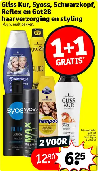 Kruidvat Gliss Kur, Syoss, Schwarzkopf, Reflex en Got2B haarverzorging en styling aanbieding