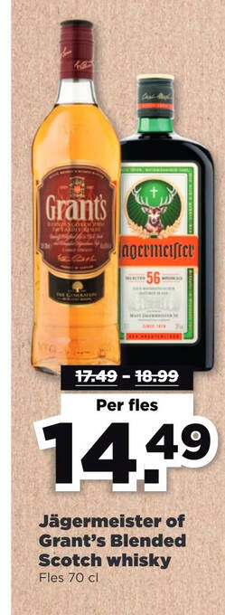 PLUS Jägermeister of grant's blended scotch whisky aanbieding