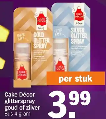 Albert Heijn Cake Décor glitterspray goud of zilver Bus 4 gram aanbieding