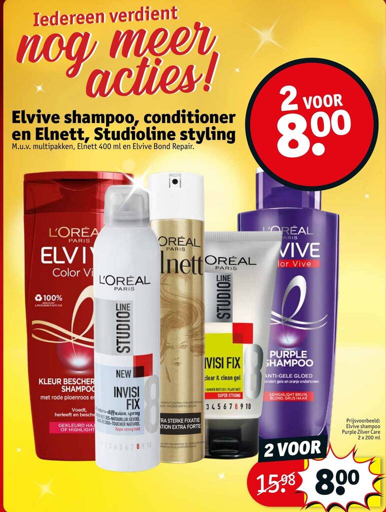 Elvive shampoo, conditioner en Studioline styling aanbieding