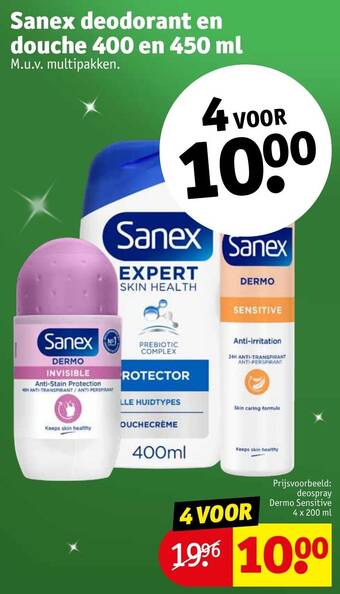 Kruidvat Sanex deodorant en douche 400 en 450 ml aanbieding