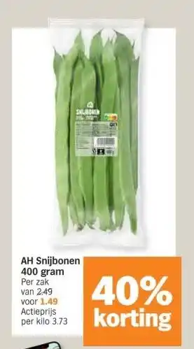 Albert Heijn Ah snijbonen 400 gram per zak van 2.49 voor 1.49 actieprijs per kilo 3.73 aanbieding