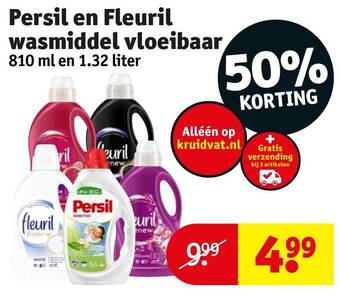 Kruidvat Persil en Fleuril wasmiddel vloeibaar 810 ml en 1.32 liter aanbieding