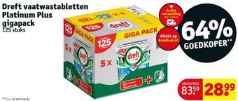Kruidvat Dreft vaatwastabletten Platinum Plus gigapack aanbieding