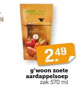 Coop g'woon zoete aardappelsoep zak 570 ml aanbieding