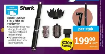 Albert Heijn Shark flexstyle 5-in-1 föhn en multistyler haarstyler die je haar droogt, krult, stijlt, volume geeft en in model brengt vijf aanbieding