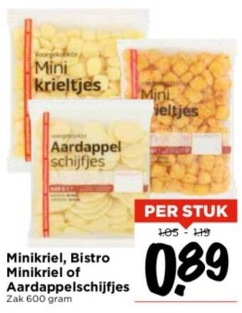 Vomar Minikriel, Bistro Minikriel of Aardappelschijfjes Zak 600 gram aanbieding