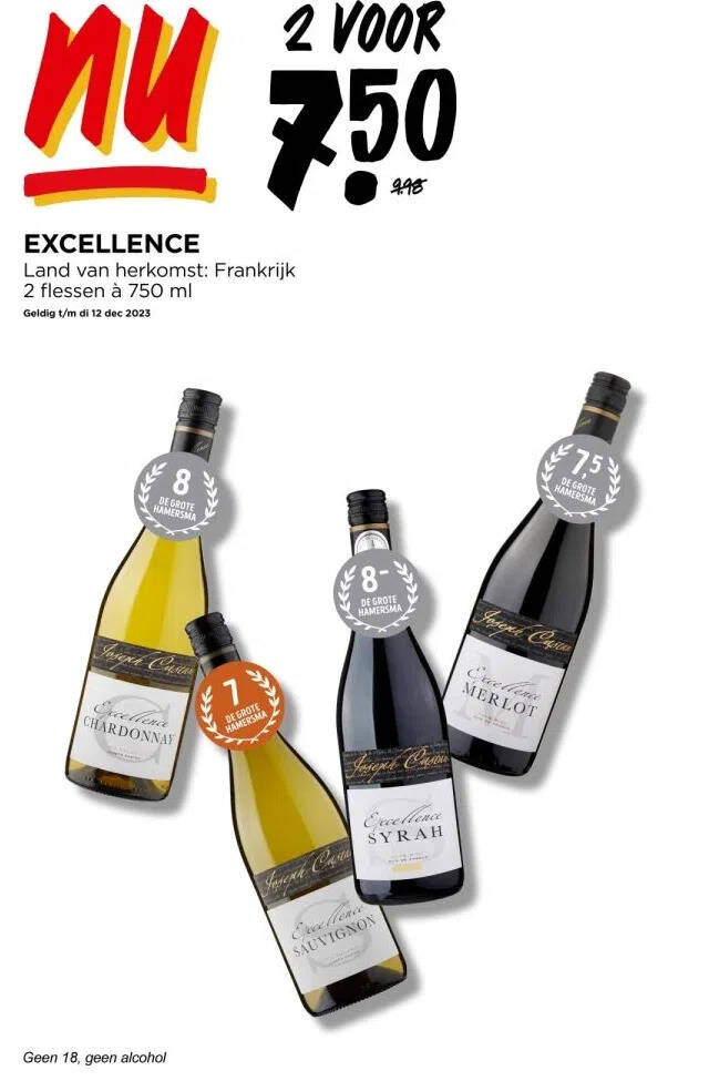 Excellence land van herkomst frankrijk 2 flessen à 750 ml geldig t/m