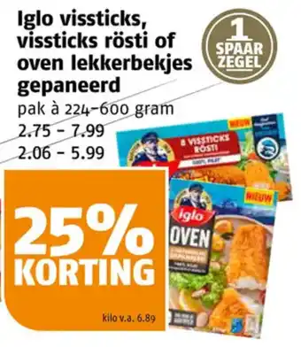 Poiesz Iglo vissticks, vissticks rösti of oven lekkerbekjes gepaneerd aanbieding