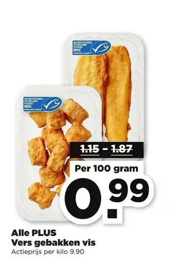 PLUS Alle plus gebakken vis 100 gram aanbieding