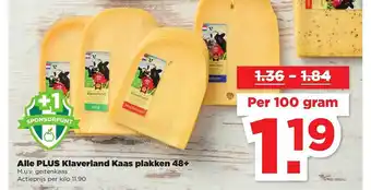 PLUS Alle plus klaverland kaas plakken 48+ 100 gram aanbieding