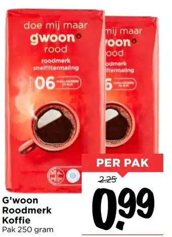 Vomar Voordeelmarkt G'woon roodmerk koffie 250 gram aanbieding