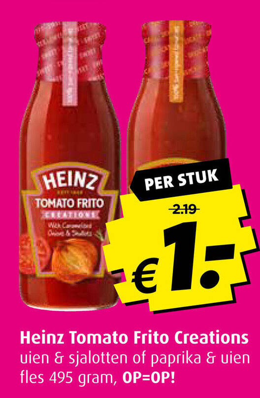 Heinz Tomato Frito Creations fles 495 gram, aanbieding bij Boni