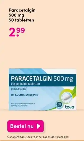 DA Paracetalgin 500 mg 50 tabletten aanbieding