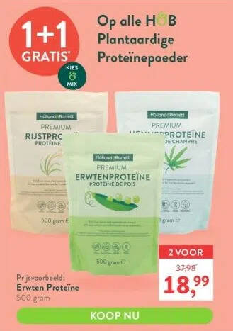 Holland & Barrett Prijsvoorbeeld: erwten proteïne 500 gram aanbieding