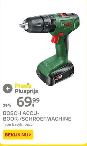 Praxis Bosch accuboor-/schroefmachine aanbieding
