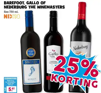 Boon`s Markt Barefoot, gallo of nederburg the winemasters aanbieding