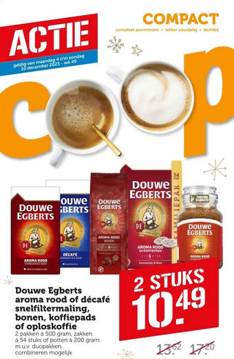 Coop Douwe egberts aroma rood of décafé snelfiltermaling, bonen, koffiepads of oploskoffie aanbieding