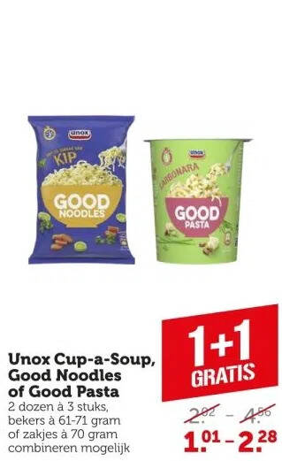 Coop Unox cup-a-soup, good noodles of good pasta aanbieding