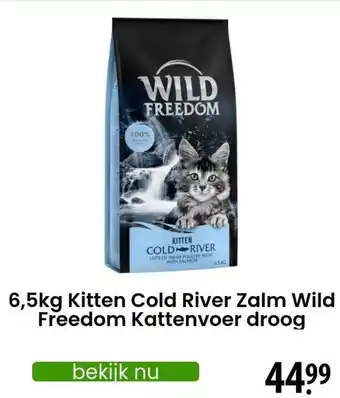 Zooplus 6,5kg Kitten Cold River Zalm Wild Freedom Kattenvoer droog aanbieding