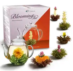 Amazon Creano theebloemen mix - cadeauset erblühtee met glazen kan 500ml witte thee & zwarte thee met 6 theeballetjes elk 3x witte & aanbieding