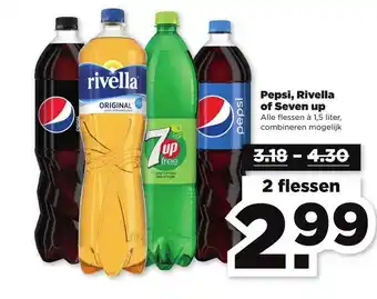 PLUS Pepsi, Rivella of Seven up 1,5 liter aanbieding