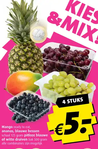 Boni Mango, ananas, blauwe bessen, pitloze blauwe of witte druiven aanbieding