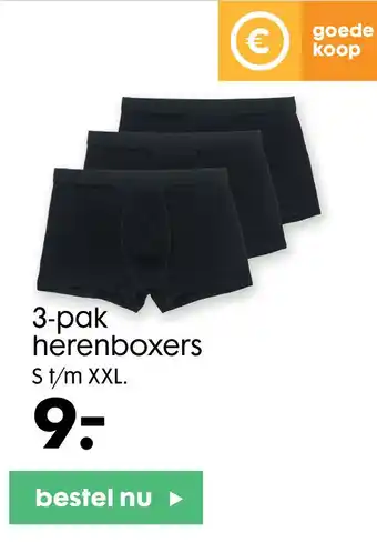 HEMA 3-pak herenboxers S t/m XXL. aanbieding