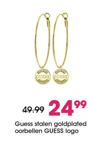 Lucardi Guess stalen goldplated oorbellen GUESS logo 50mm aanbieding