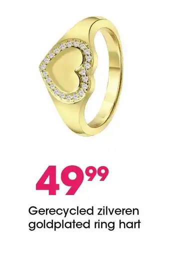 Lucardi Gerecycled zilveren goldplated ring hart zirkonia aanbieding