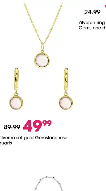 Lucardi Zilveren set gold Gemstone rose quarts aanbieding