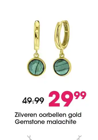 Lucardi Zilveren oorbellen gold Gemstone malachite aanbieding